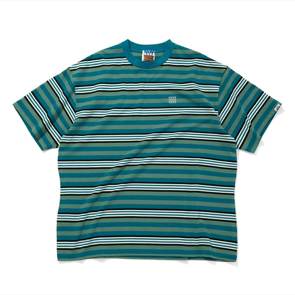 Sitikeonteulisiti Embroidered Logo Multi-Border Short Sleeve T-Shirt Green X White Unisex