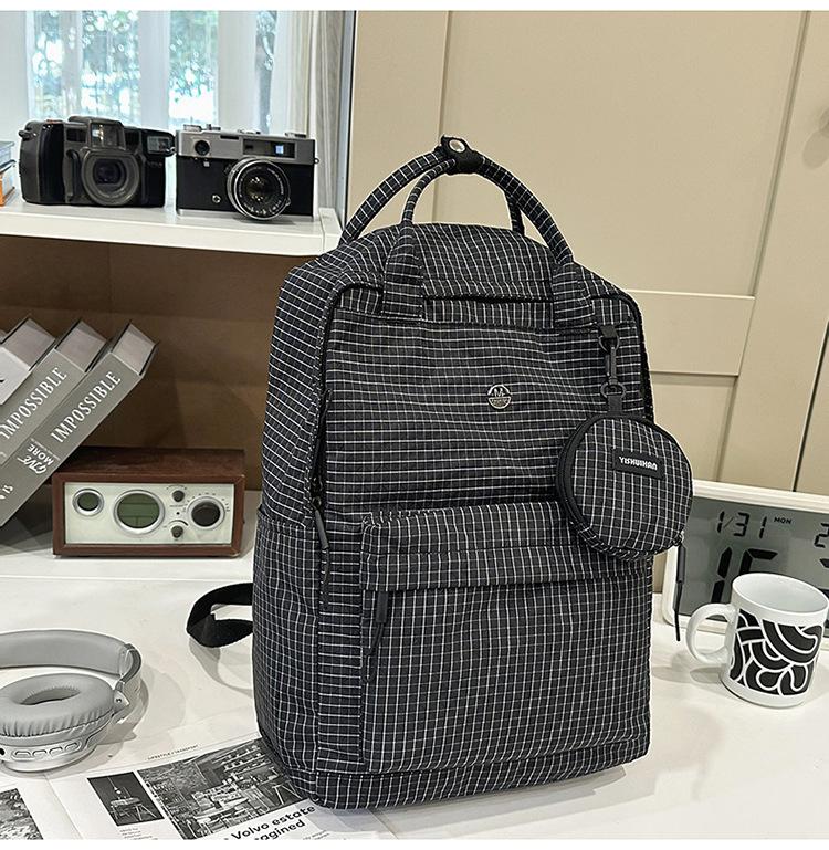 Schultasche neu trendig schlicht koreanische Version ins vielseitiger Rucksack für Reisen karierter Rucksack Schüler große Kapazität Schultasche