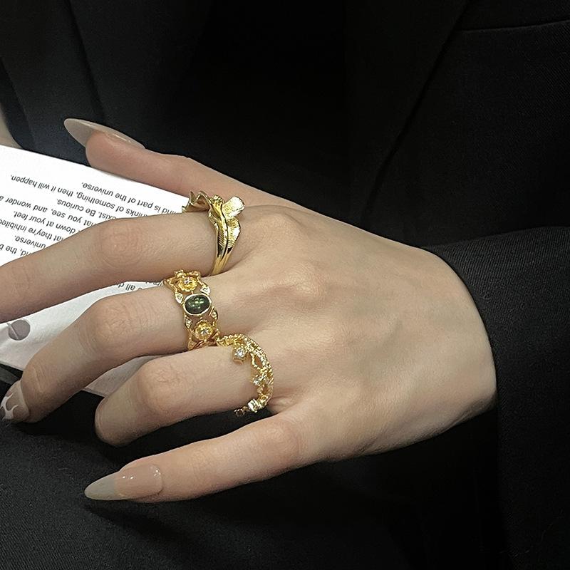 Retro Gold Medieval Pleated Temperament Open Ring Women'S Niche Design Advanced Sense Light Luxury Fashion Ring