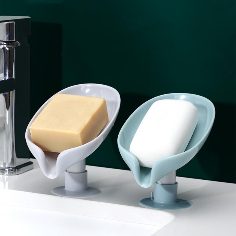 Cute Leaf Shape Soap Box Drain Rack Toilet Accessories Multi-purpose Suction Cup Vertical Wall