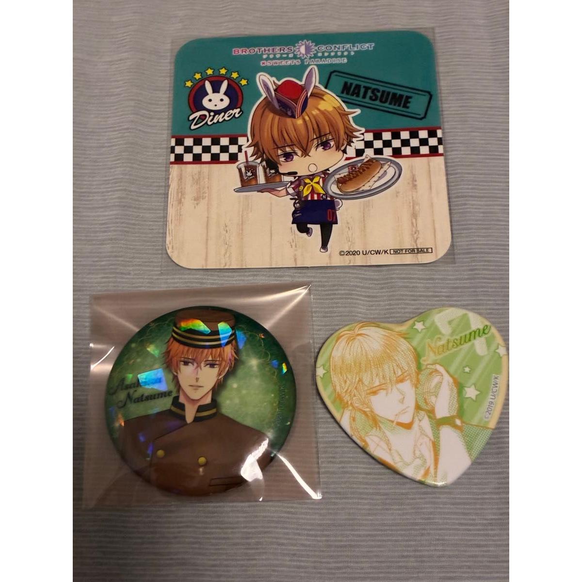 Used BROTHERS CONFLICT Natsume Asahina Goods 3 Piece Set Coaster Can Badge