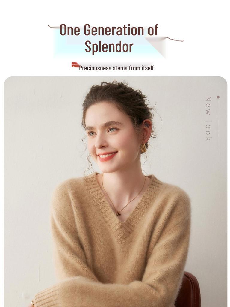 Women's Versatile V-neck Cashmere Sweater - Soft Knitwear Fashion