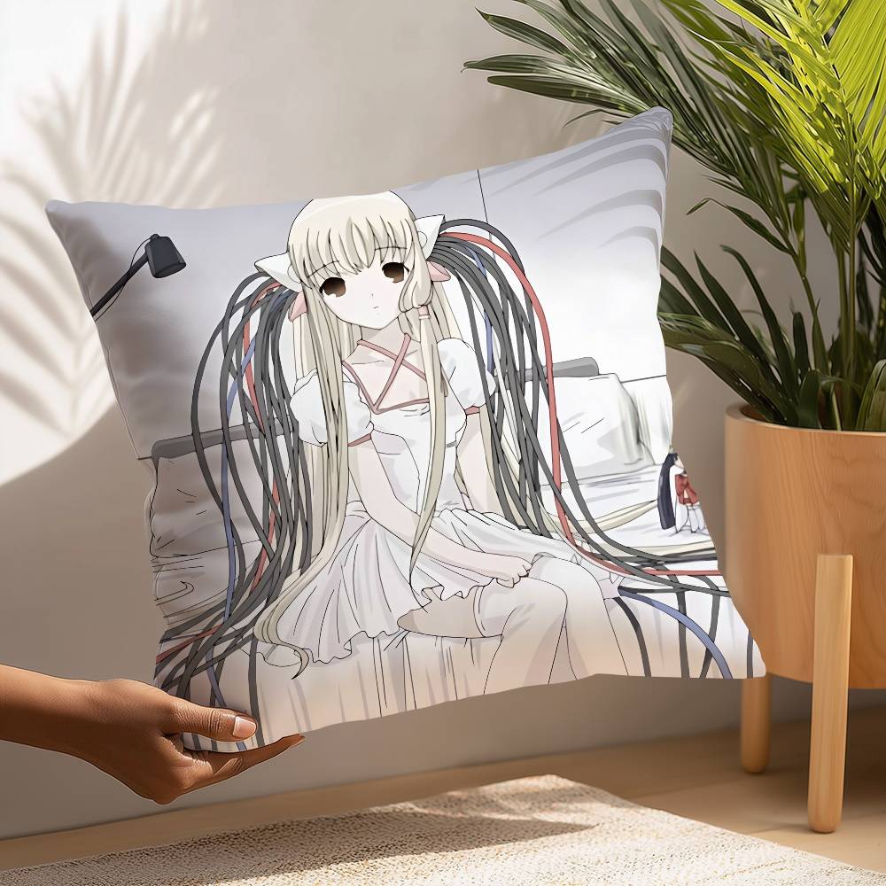 C- Chobits canvas Söt Anime Kuddfodral Plyschtyg Mjukt Kuddfodral Dubbelsidigt Tryck Kuddfodral Hushållspresenter
