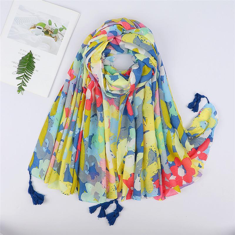 

Spain Fashion Lovely Garden Floral Tassel Viscose Shawl Scarf Lady Soft Pashmina Hijabs And Wraps Bufandas Muslim Sjaal