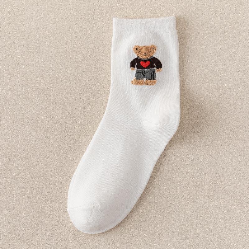 

Милые женские хлопковые носки до середины икры в стиле преппи - Дизайн «Маленький медвежонок», Корейский тренд, Идеальны для осени/зимы. One Size белый