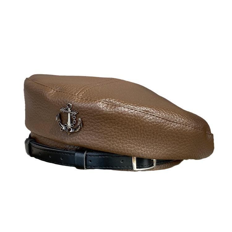 High Quality British Style Belt Anchor Beret Personalized Lychee Pattern Pu Leather Painter Hat