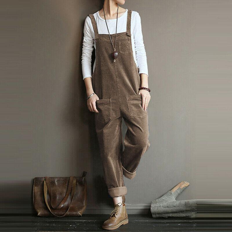Spring Corduroy Solid Color Casual Long Overalls
