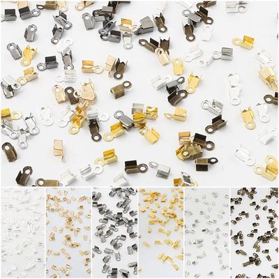 200PCS Popular High Quality Clip String Leather Connectors Bead Cove Caps Fold Crimp Tip Clasps Ribbon Cord End For Jewelry Making DIY