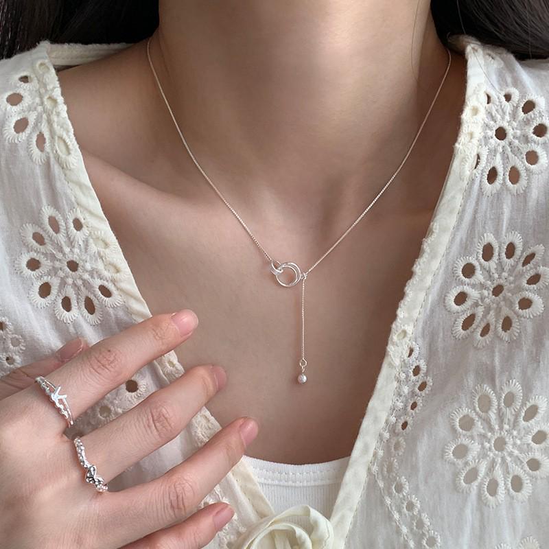 Elegant S925 Sterling Silver Water Drop Necklace - Women's Luxury Niche Design Choker with a Simple, Trendy Style.