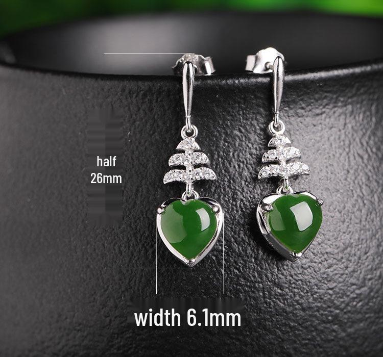 

Серьги из серебра 925 пробы с инкрустацией яшмой и нефритом Хэтянь в форме сердца с сертификатом 925 Silver