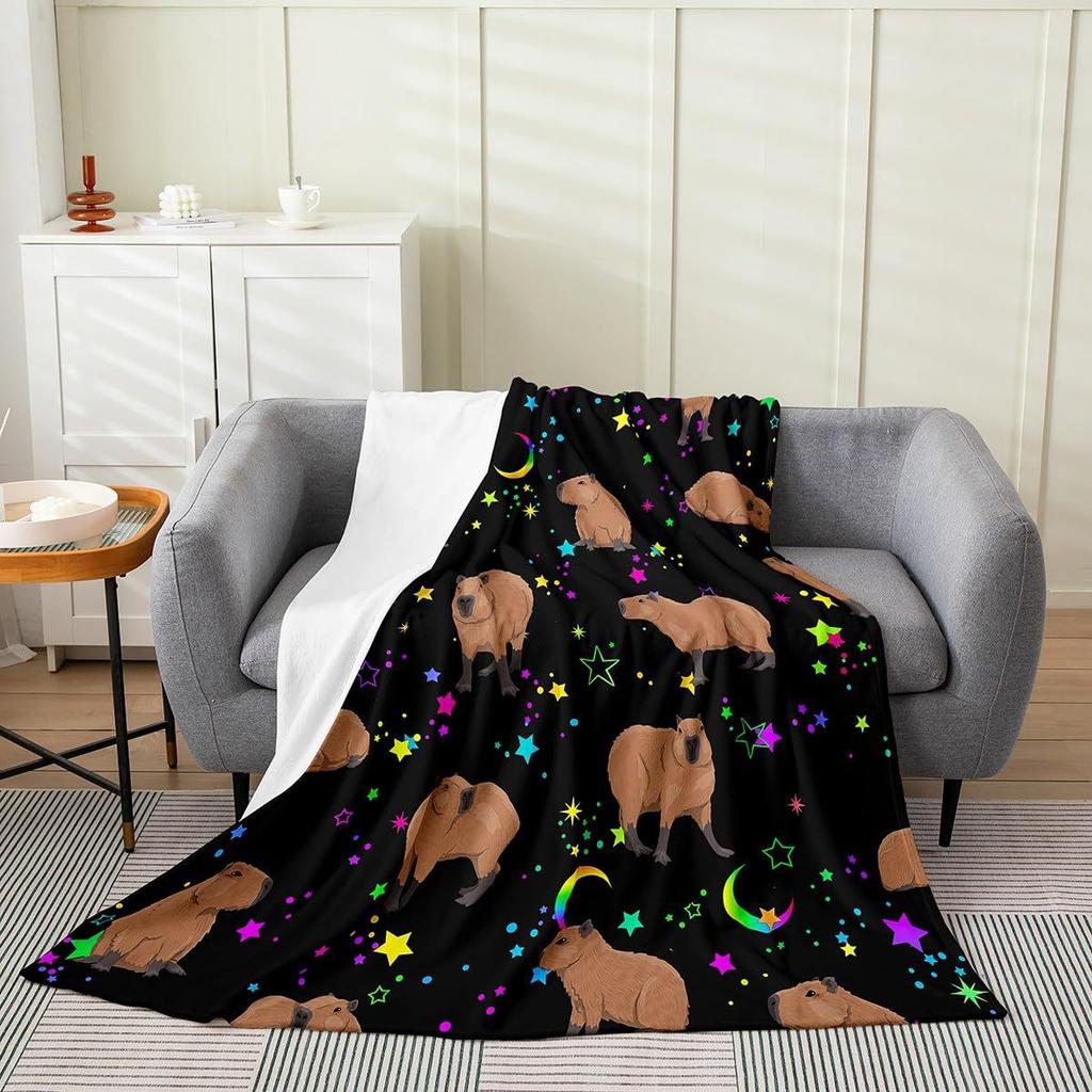Capybara Cartoon Animal Blanket Kapibara Flannel Blanket Suitable for Office Travel Blanket