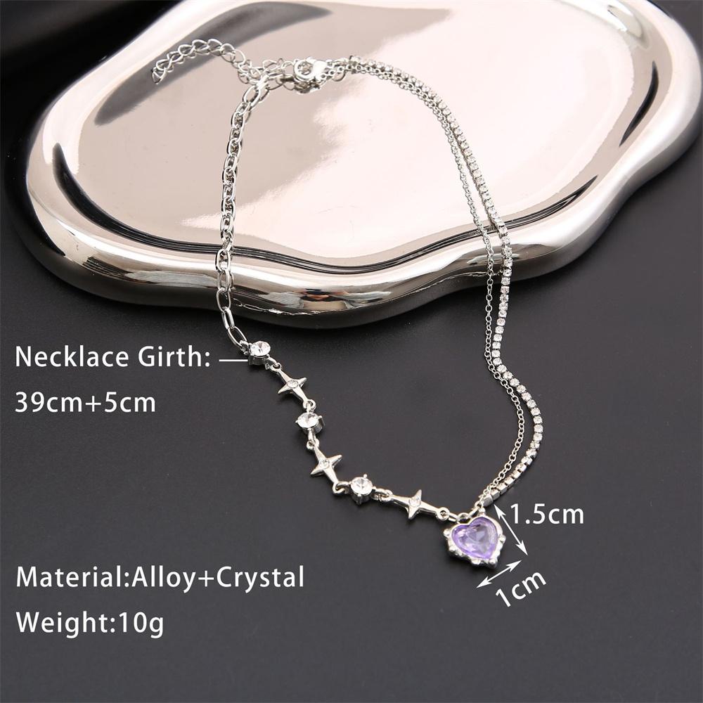 SUMENG 2024 Purple Pink Black Crystal Heart Pendant Necklace Sweet Cool Girl Punk Clavicle Chain For Women Fashion Jewelry Gifts