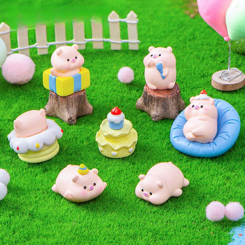 10Pcs/set Cartoon Party Pig Animal Miniatures Resin Ornaments Diy Fairy Garden Decoration Micro Landscape