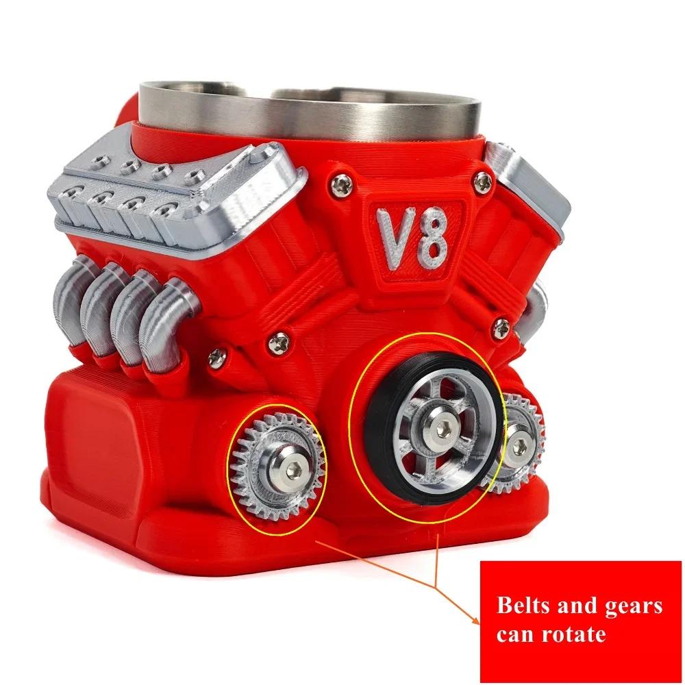 Vintage V8 Engine Coffee Cup, Insulation Water Mug for Car Enthusiasts Gift Personalized Stainless Steel Wall Insulation Mugs