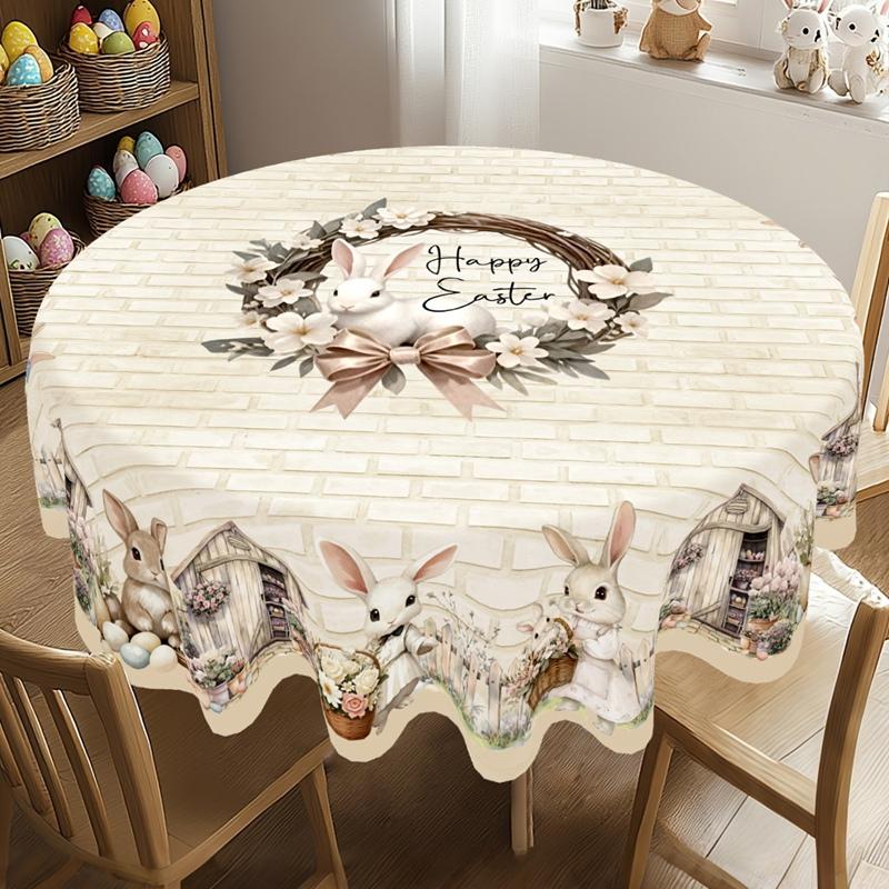 Rustic Easter Tablecloth Farmhouse Bunny Eggs Table Cover Easter Decorations for Home Kitchen Dining Spring Garden Tablecloth