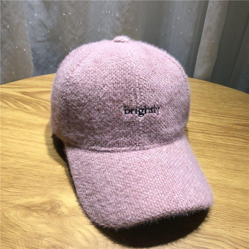 Winter Bunny Fur Blend Baseball Cap For Women With Embroidered Letter Design розовый
