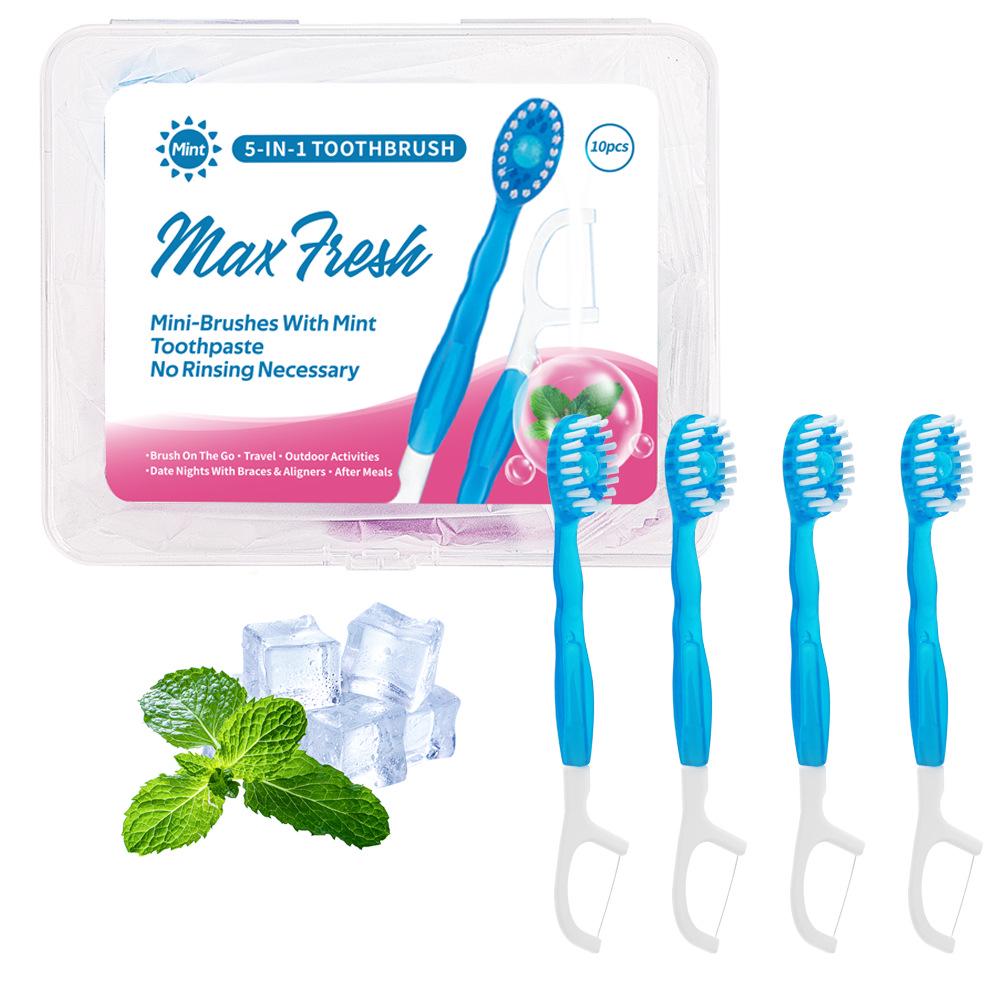 Mini Burst Portable No-Rinse 10-Pc Soft Bristle Travel Toothbrush Set