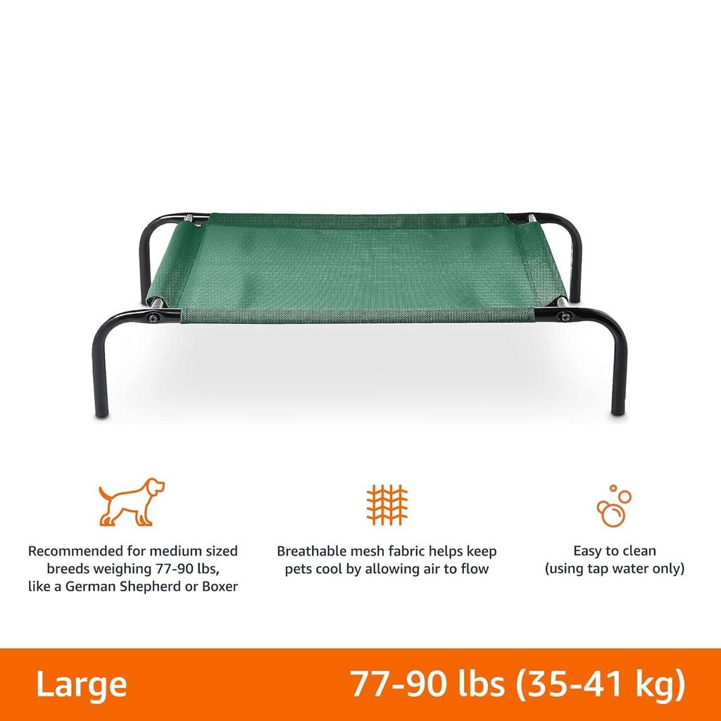 Large Elevated Cooling Mesh Fabric Pet Dog Cot Bed - 51 X 31 X 8 Inches, Green