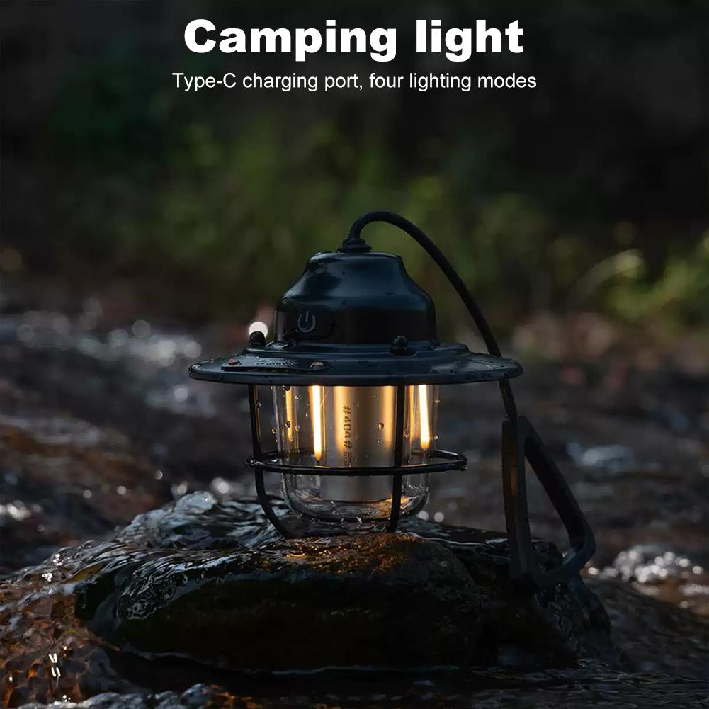 1-2PCS LED Tent Atmosphere Lamp 1200mAh USB Charging Retro Decorative Light IPX4 Waterproof Camping Lantern for Camping Hiking