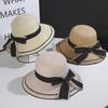 Fashion Outdoor Spring and Summer Woven Straw Hat Women's Versatile Beach Big Edge Bow Sun Shield Hat NobleStyle Sun Shield Ha