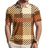 Men’s Loose Fit Casual Plaid Print Short Sleeve Polo Shirt with Turn Down Collar for Everyday Wear
