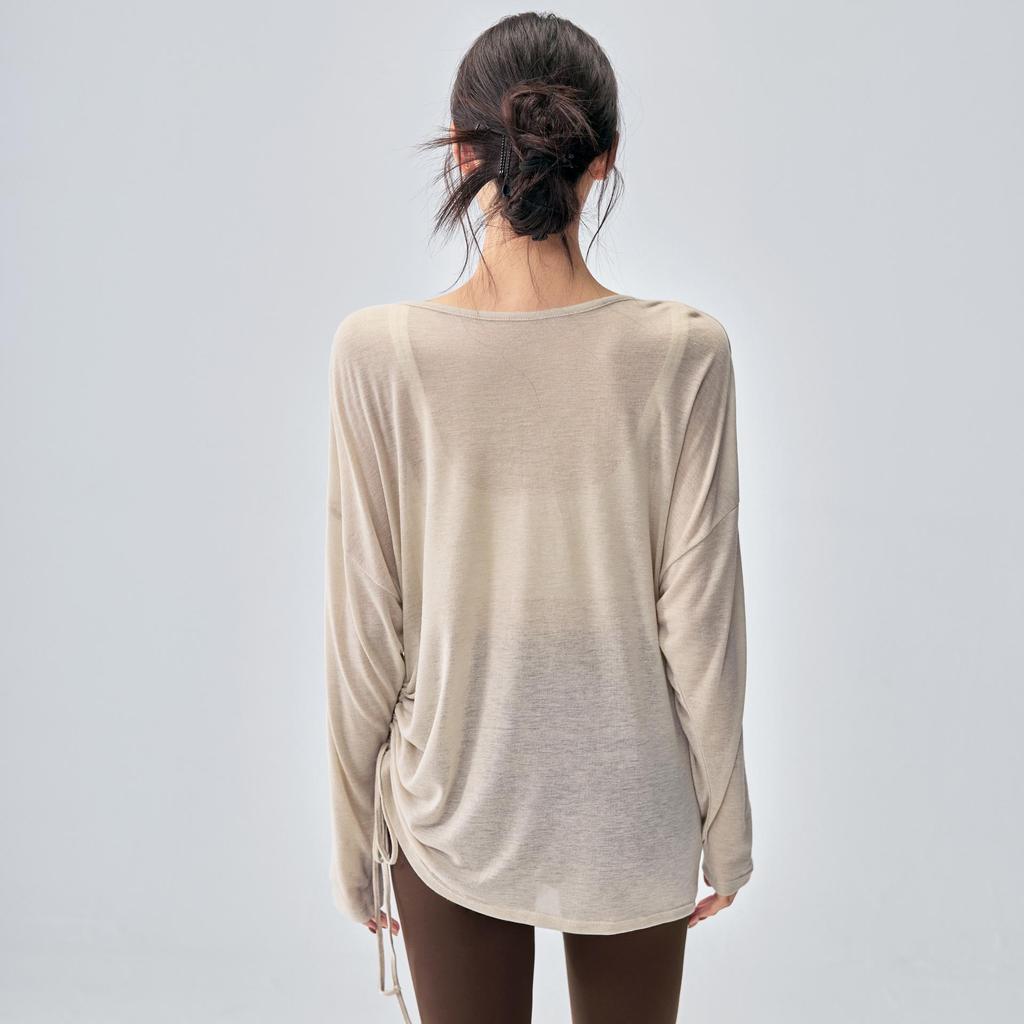 Women's Korean Style Long Sleeve V-neck Yoga Top - Loose, Breathable, Casual Sportswear