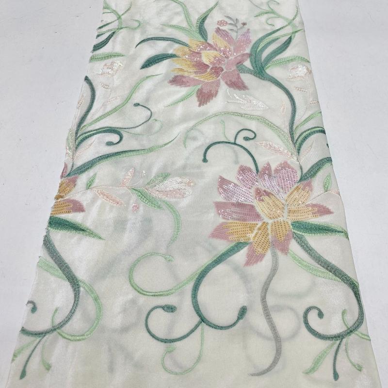 1/3/5Yards Floral Embroidery Colorful Beads Sequin Velvet Fabric for DIY Sewing Gowns Dress Cheongsam Clothing Accessories