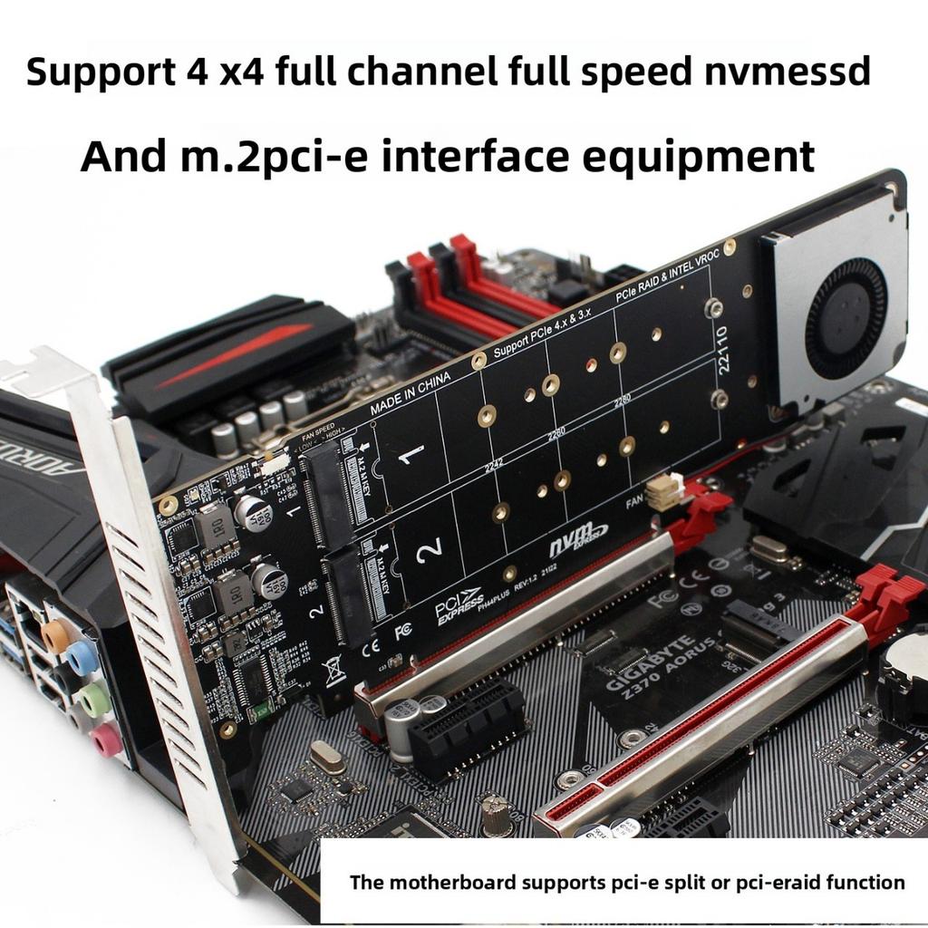 Desktop PC PCIeX16 To M.2 M-key NVMEx4SSD RAID Array Expansion Adapter Split Card, Support 2U Server