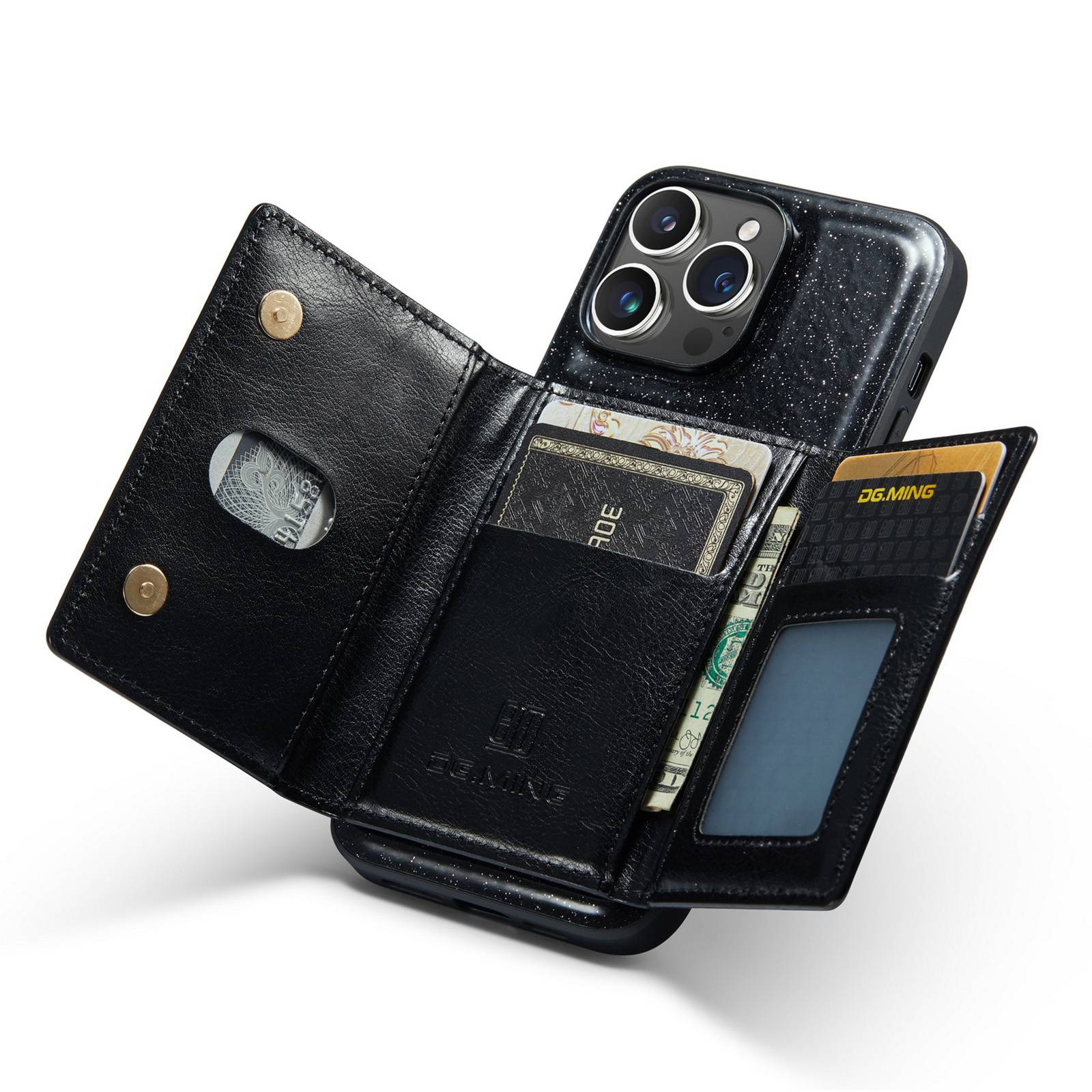 

DG.MING M3 Series 2-in-1 Detachable Phone Case For iPhone 13 Pro Max 6.7 inch,Glittery Zipper Wallet Magnetic Protective Cell Phone Cover Kickstand Black