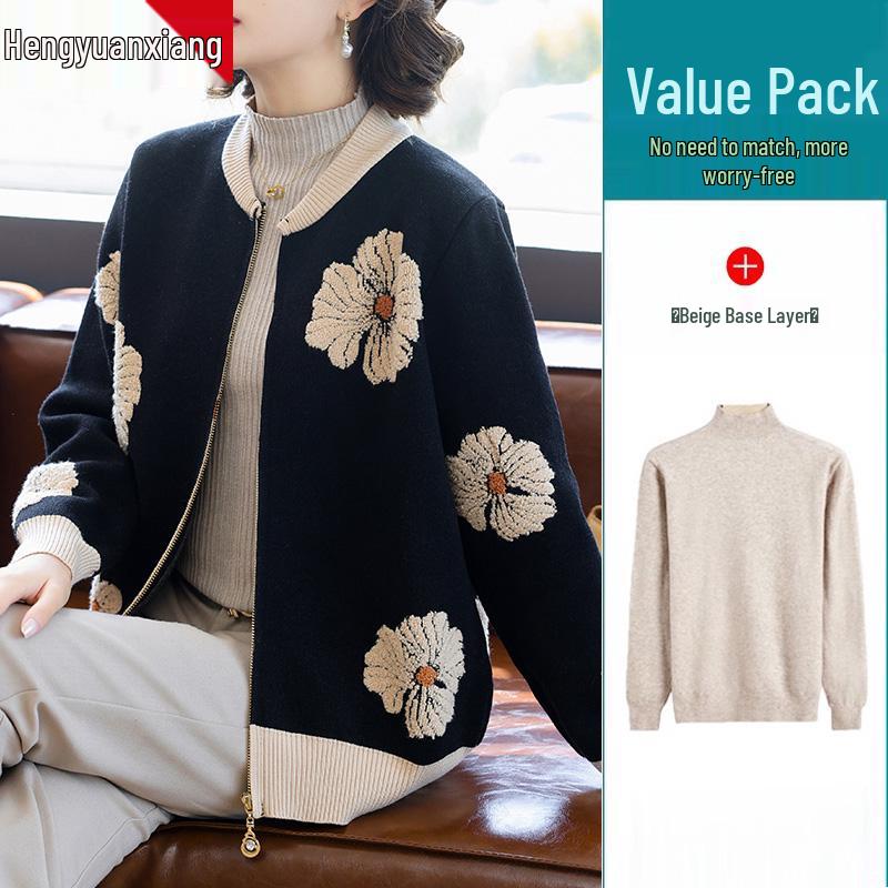 2025 New Fashionable Knitted Top: Spring & Autumn Short Jacket for Middle-Aged Women