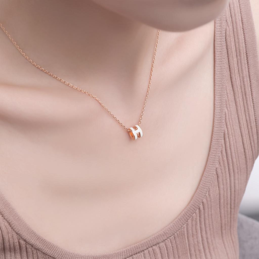 Hermes Collana Ciondolo Mini Pop H Logo Donna Collana Oro Rosa Bianco H147992FO49