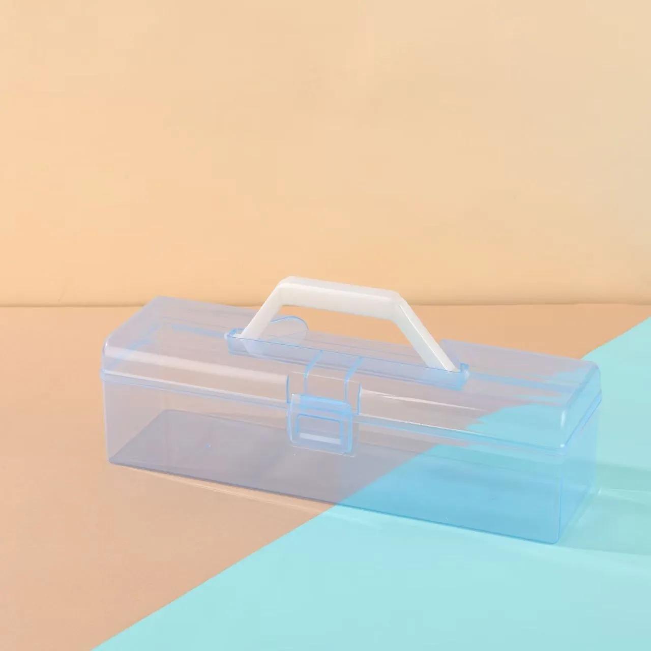 

Transparent Plastic Storage Box With Handle For Jewelry Hardware Accessories Small Items DIY Crafts Cosmetics Tools Case синий