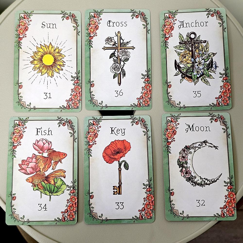 Floraneum Lenormand Tarot Oracle 9*6cm Illustrations Ornées de Décor Fleuri 36 Cartes
