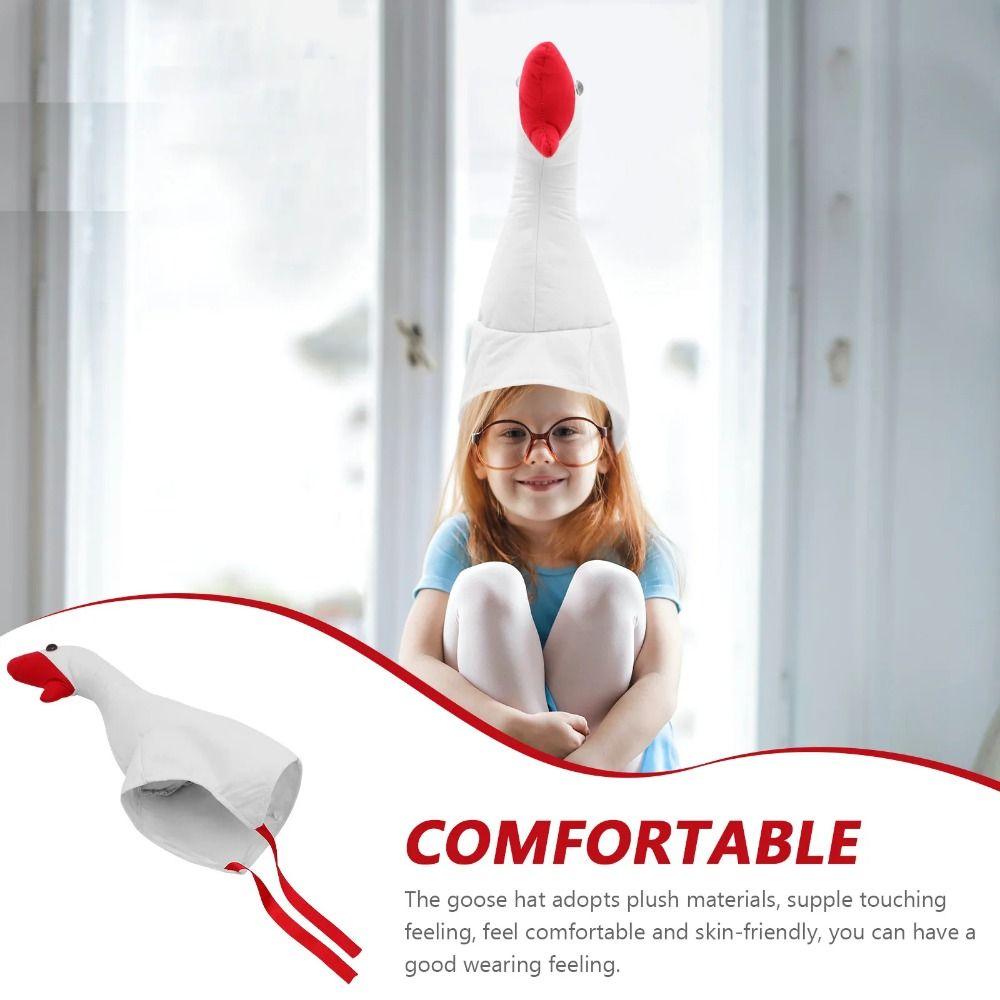 Cappello di Peluche per Festa di Halloween Cappello a Forma di Oca Cartoon Bianco/Rosa Decorazione per Capo