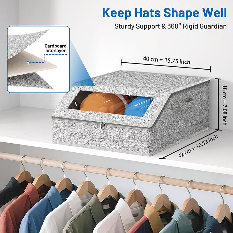 Sturdy Hat Storage For Baseball Caps, Holds Up To 24 Caps Clear Hat Organizer For Closet, Bedroom, Wide Hat Box With Cardboard