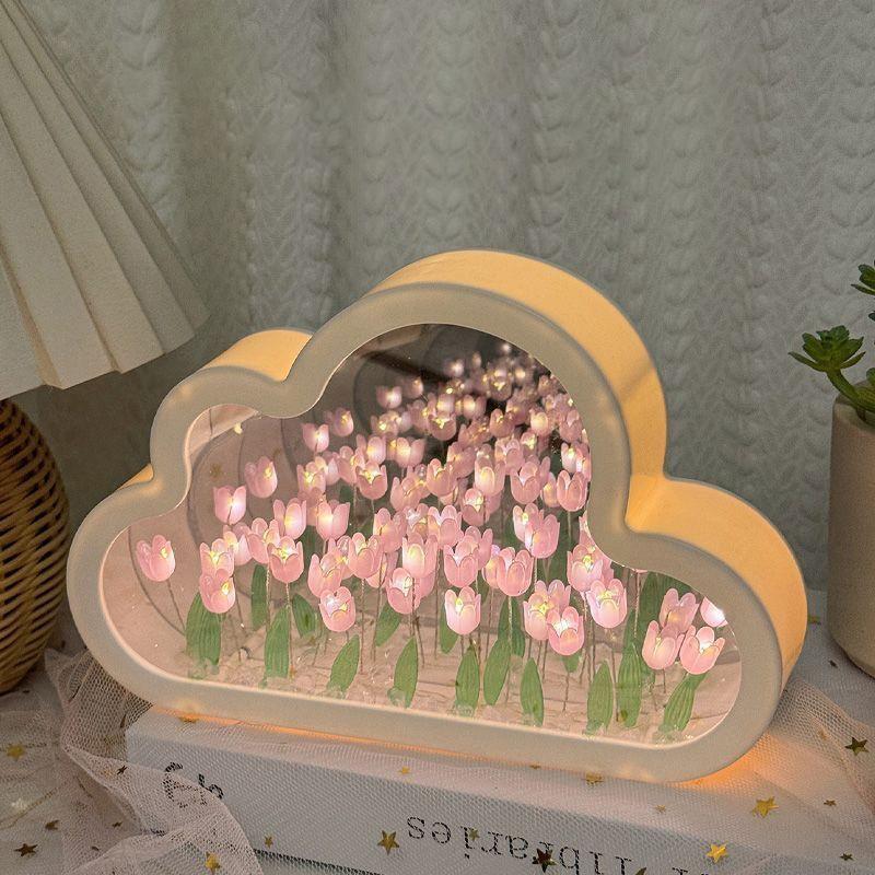Handgemachte DIY Tulpe Blume Meer Nacht Atmosphäre Lampe Wolken Tulpe Lampe LED Nachtlicht Spiegel Tisch Lampe Schlafzimmer Dekor Lichter Neue