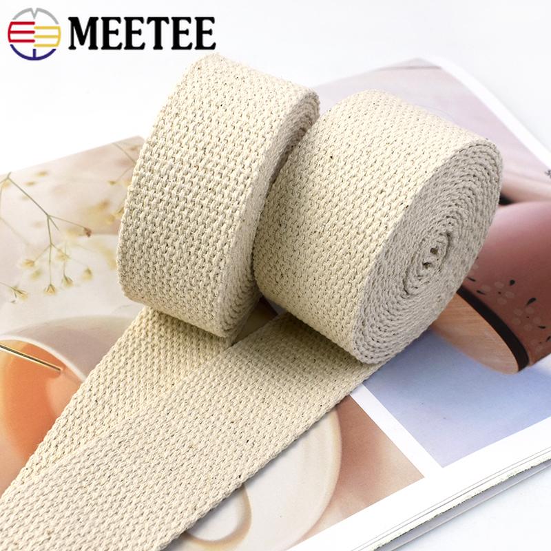 2/5/10M Meetee 10-50mm Sangle en Coton Beige 1.5mm d'Épaisseur Ruban Toile pour Sacs Sangle Vêtements Bricolage Bande à Coudre Accessoires