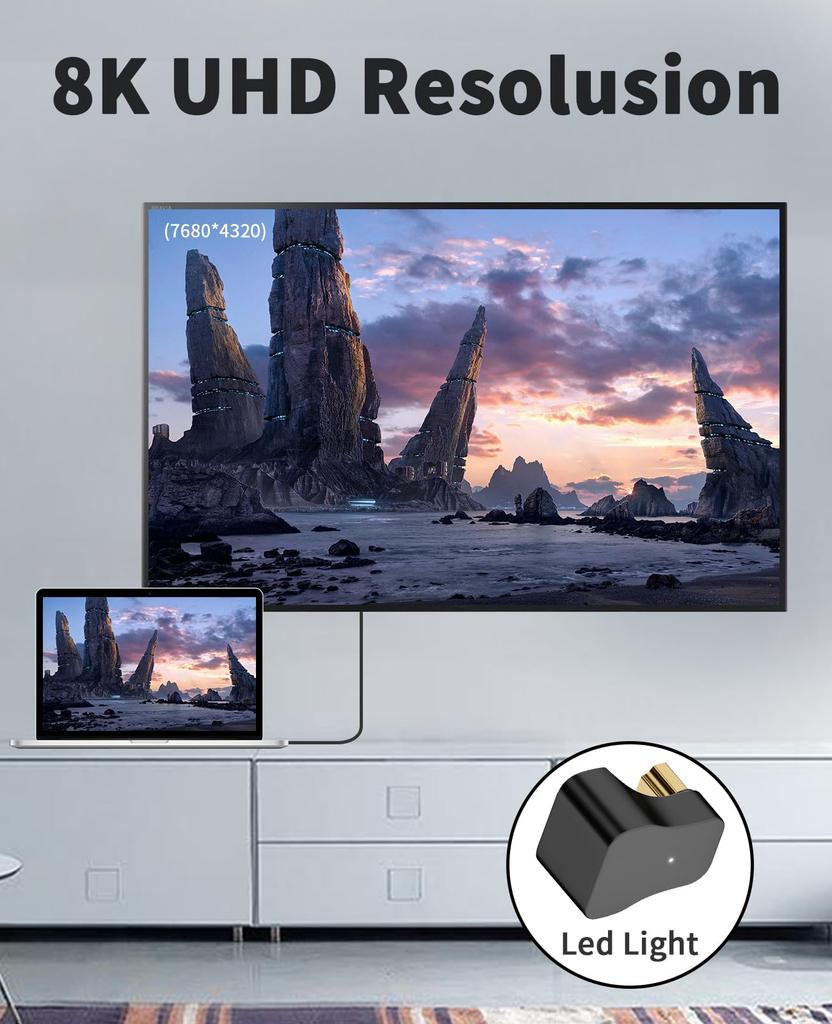 Poyiccot HDMI 8K HDMI Conversion Adapter 180 Degree Angle Change Male To Female Upward HDMI Extension Adapter TV Stick PC Compatible Gold Plated 1