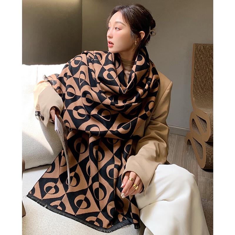 VICTORIA&VERA Oversized Autumn Winter Color Block Scarf