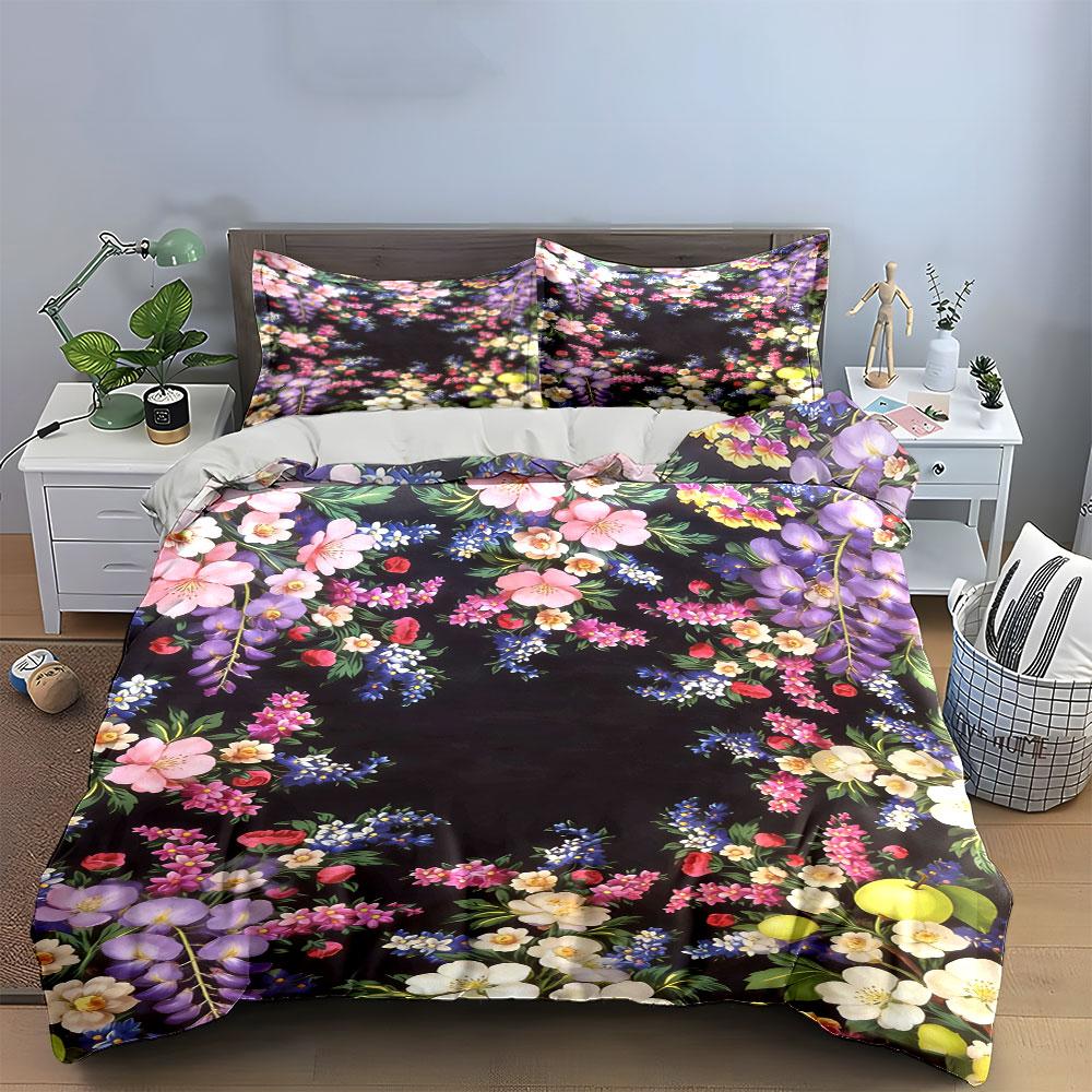Multicolored Floral Arrangement Pattern. Bedding Sets Duvet Cover Sets Duvet Covers Pillowcases(1 * Duvet Cover 2 * Pillowcases, Without Duvet Insert)