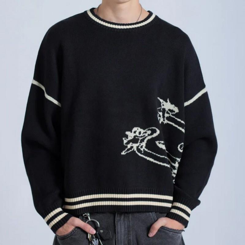 Winter Cartoon Harajuku Style Pullover Sweater Loose Fit Round Neck Knit Top Women