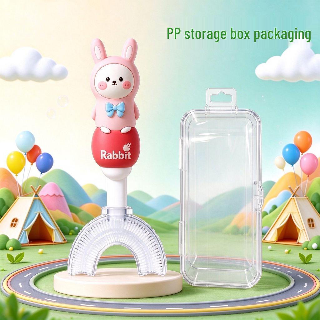 Children's U-Shaped Toothbrush, Ages 1-12, Soft Silicone Bristles, Cute Rabbit Design, Individually Packaged