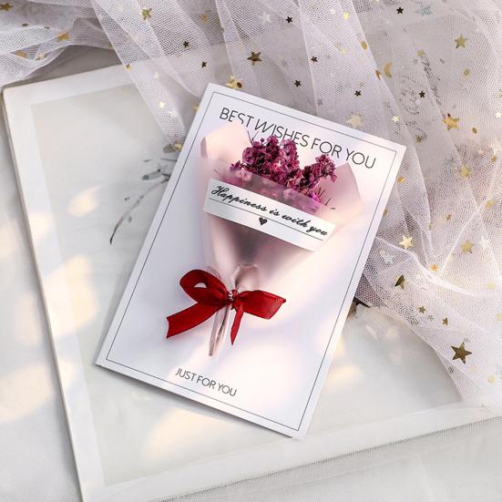 Handmade Mini Flower Bouquet Greeting Card Dried Baby's Breath/Sunflower/Soap Rose Flower Gift Card for Valentine's Day Spring Mother's Day Wedding