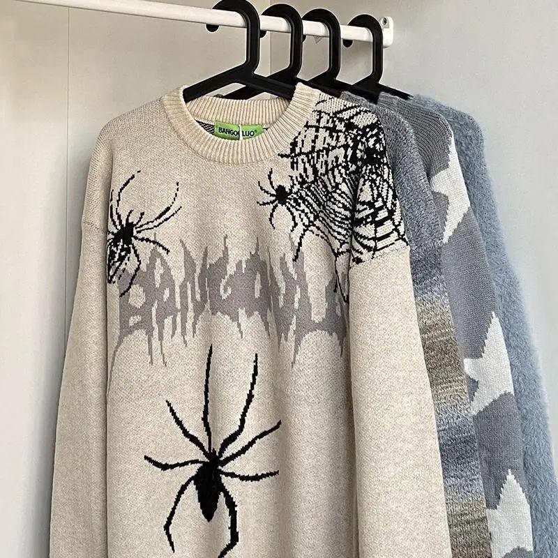 INS Unisex College Sweater - Autumn/Winter Hip-Hop Style with Spider Web Design