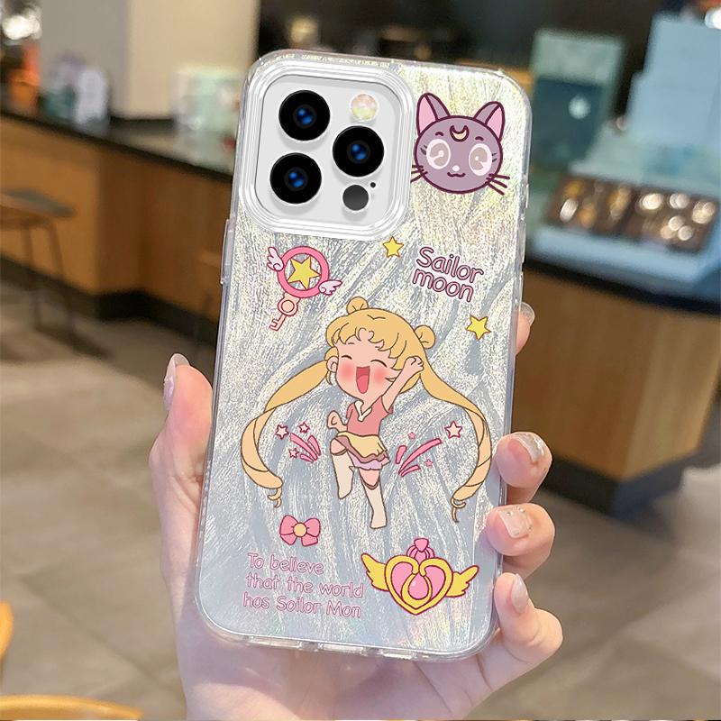 Lovely Sailors Moons Anime Gradient Phone Case for iPhone 16 15 14 13 12 11 8 7 6 Pro Max Plus XS XR Hard Shockproof Back Covers
