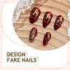 Almond Artificial Nail Wine Red Gold Christmas Theme French Manicure Set ABS Press on Nail For Quick Beauty Solution