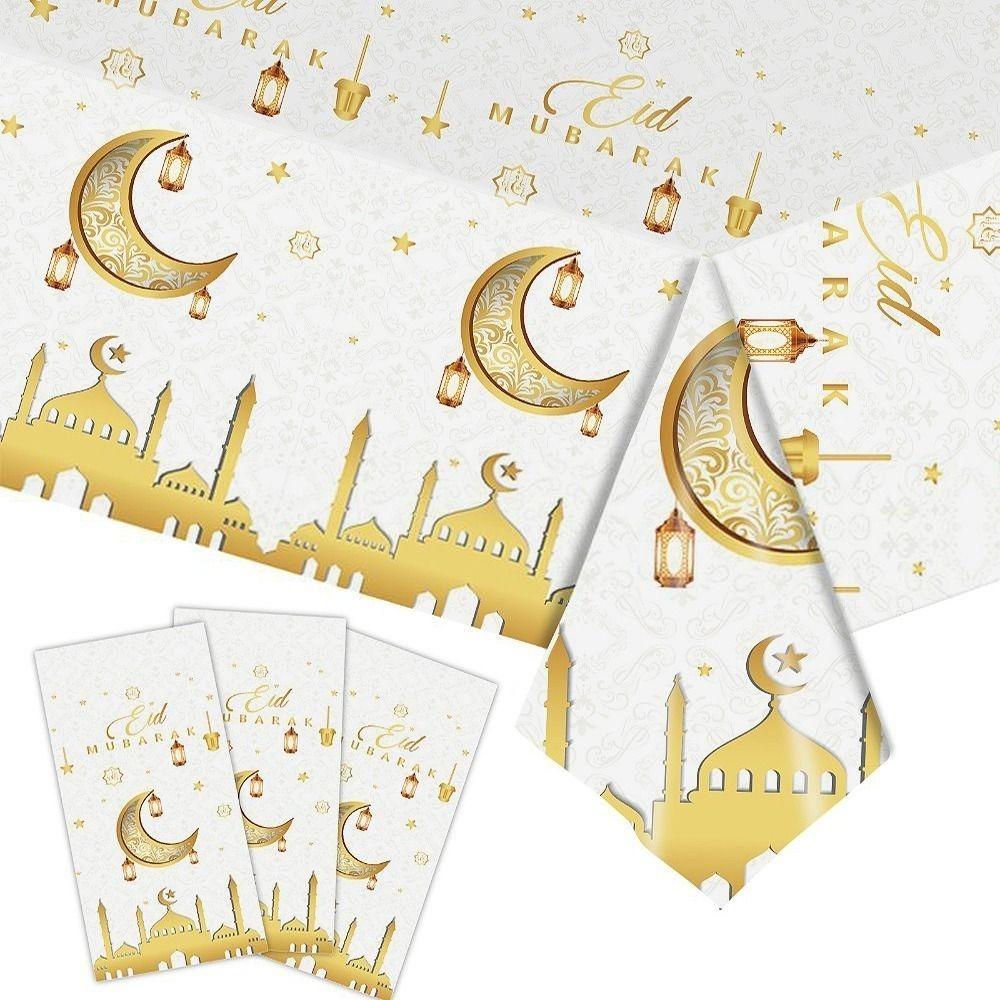 

Waterproof Moon Tablecloths Disposable Table Cover New Eid Mubarak Tablecloths Party Supplies style 2-White