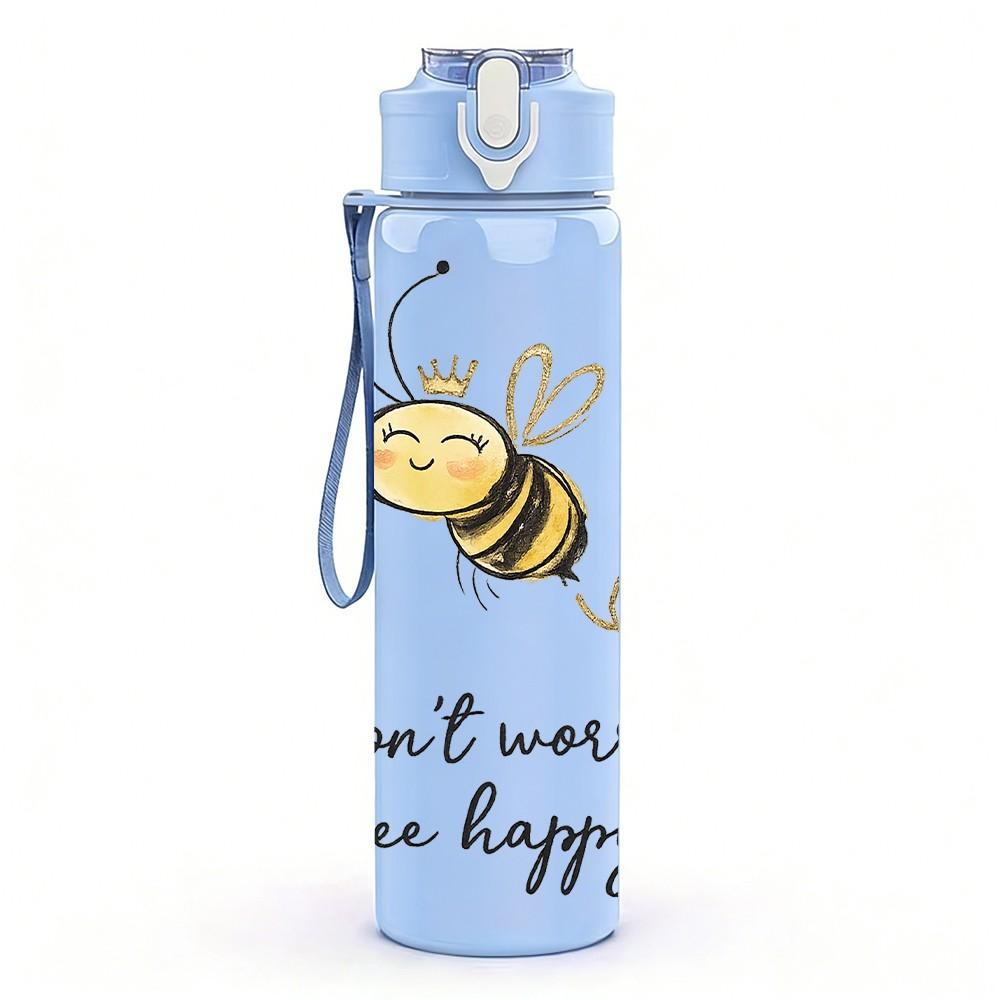 1 Stück Biene Lustiger Spruch Textdruck 750ml Farbe Kunststoff Sport Wasserflasche Auslaufsicher Klappdeckel mit Strohhalm Geeignet für Sport Büro Heimgebrauch