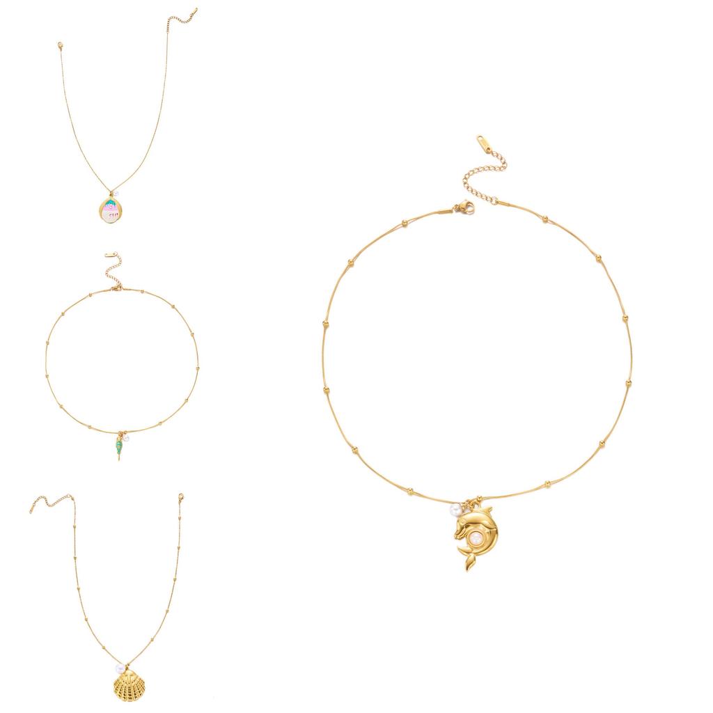 Ocean Style Stainless Steel Necklace With Shell Beads And Animal For Women And Men