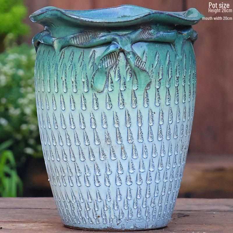 Handmade Coarse Pottery Tall Flower Pot for Succulents and Green Plants – Breathable Ceramic Jar for Bird of Paradise & Bougainvillea